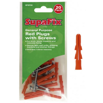 GENERAL PURPOSE WALL PLUGS RED WITH SCREWS - PACK OF 20