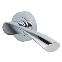 120mm LYRA LEVER HANDLES 52mm ROUND ROSE - POLISHED CHROME