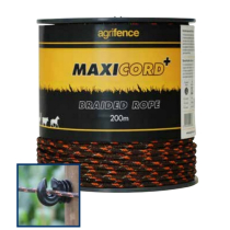 MAXICORD BROWN ELECTRIC FENCE BRAIDED ROPE 200m H5888